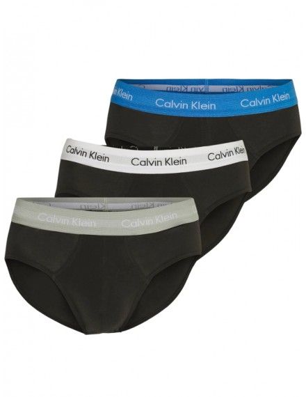 Slip Calvin Klein -3 Pack- Cotton Stretch (Negro Cinturilla Azul, Gris y Blanca)
