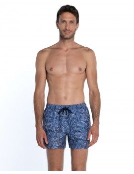 Calção de banho Guasch de tafetá com estampa floral (Marinho)