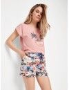 Pijama corto de mujer Gisela Estampado Polynesia (Rosa)