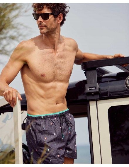 Bañador Corto Massana Estampado Tucanes (Negro)