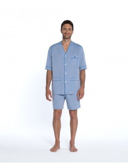 Pijama Corto de Hombre Guasch Tejido Jaqcuard Microestampado Puntas de Flecha (Azul)