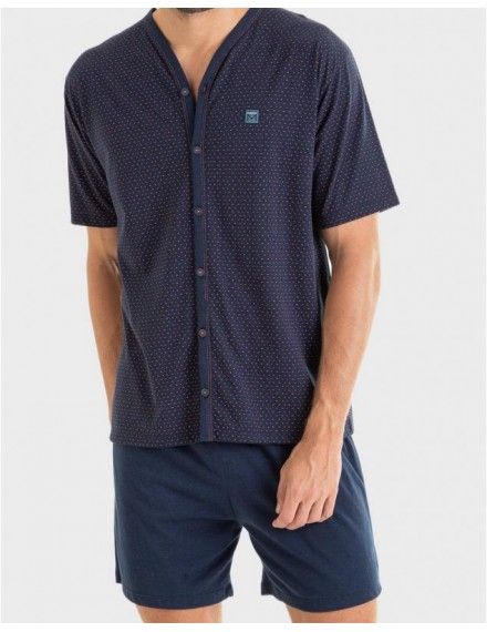 Pijama corto de hombre Massana de punto abierto con botones (marino)