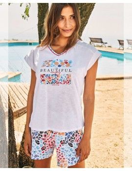 Pijama Curto Feminino Massana 100% Algodão Animal Print (Branco)