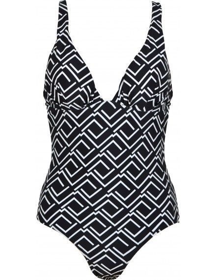 Bañador Naturana de Control con Estampado Zig-Zag (Negro)
