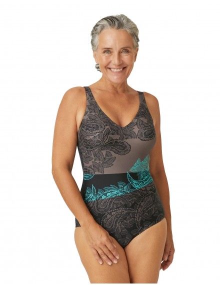 Bañador Naturana de Control Estampado (Negro, Marrón y Turquesa)