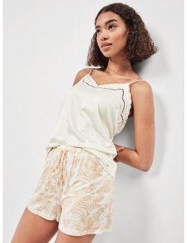 Pijama curto feminino Gisela de alças (Bege)