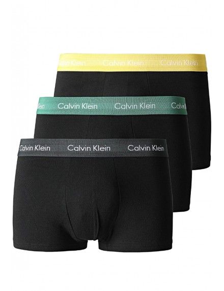 Bóxer Calvin Klein -3 Pack- Cotton Stretch (Negro Cinturilla Gris, Amarillo y Verde)