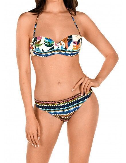 Bikini Tamouré Bandeau Estampado Floral y de Rayas (Crema)