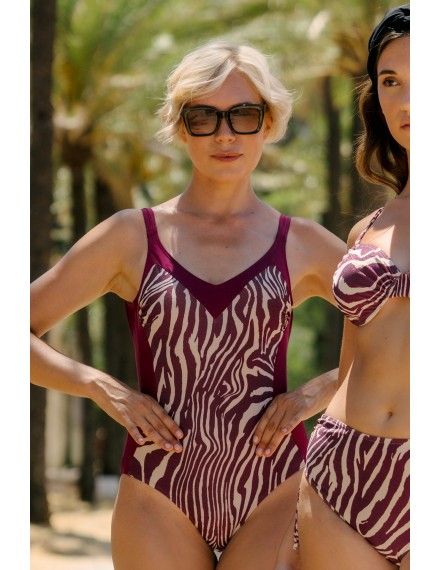 Bañador Marie Claire Animal Print Brillante (Negro y Berenjena)