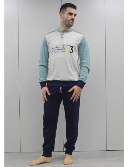 Pijama de Hombre Sónia Tejido Felpa Estampado (Gris)