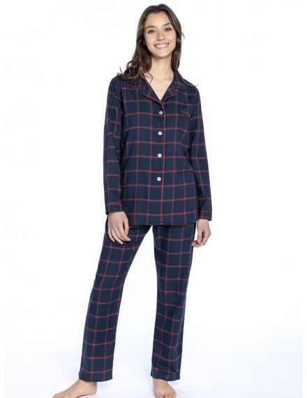 Pijama de Mujer Guasch Abierto de Viyela a Cuadros (Marino)