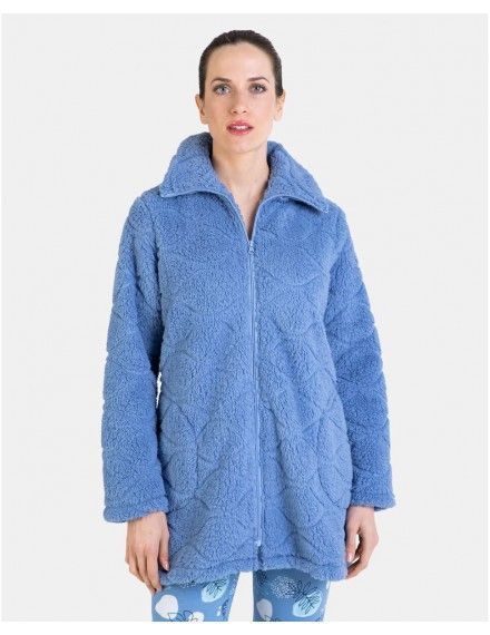 Bata corta de Mujer Massana Tejido Tipo Borreguito (Azul)