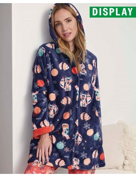 Bata Corta de Mujer Massana Tejido Polar Estampado Animal (Azul)