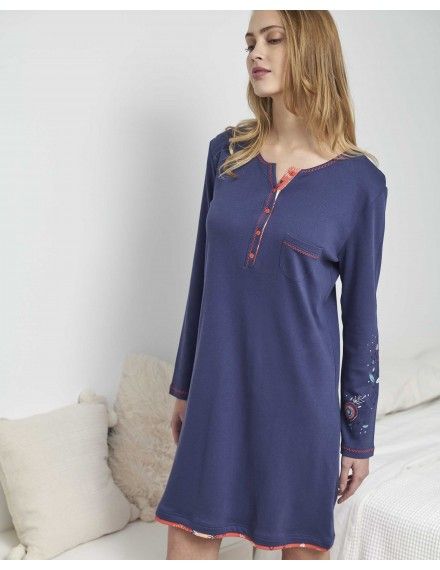 Camisón de Mujer Massana Manga Larga Algodón (Índigo)