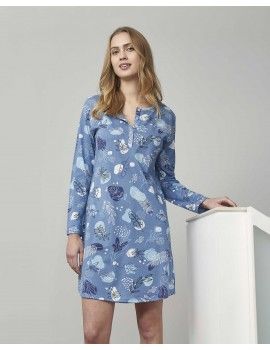 Camisola de Mulher Massana Manga Longa Estampada Folhas (Azul)