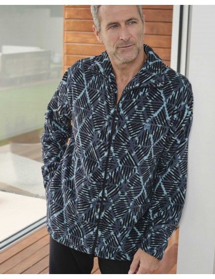 Roupão Curto de Homem Massana Tecido Polar Estampado Geométrico (Verde)