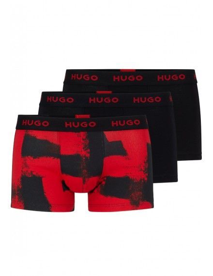 Bóxer Hugo -3 Pack- Design Cotton Stretch (Negro, Rojo Fantasía y Negro)