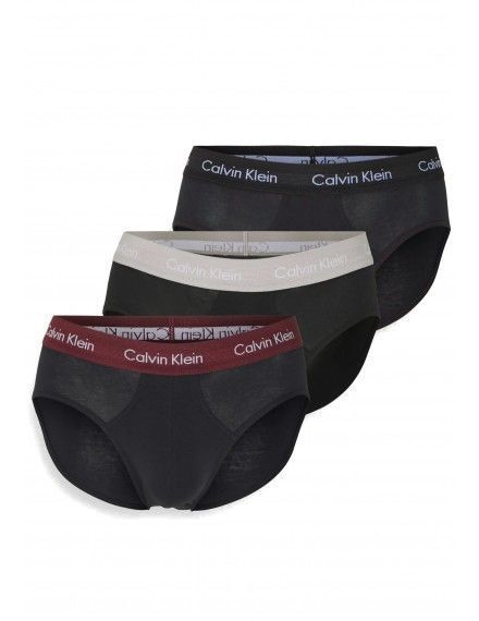 Slip Calvin Klein -3 Pack- Cotton Stretch (Negro Cinturilla Beige, Granate y Negro)