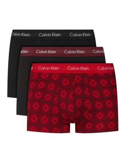 Bóxer Calvin Klein -3 Pack- Cotton Stretch (Negro, Rojo Fantasía y Negro)