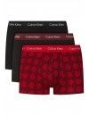 Bóxer Calvin Klein -3 Pack- Cotton Stretch (Negro, Rojo Fantasía y Negro)