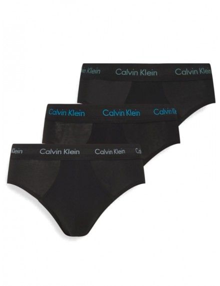 Slip Calvin Klein -3 Pack- Cotton Stretch (Negro Logo Azul, Verde y Gris)