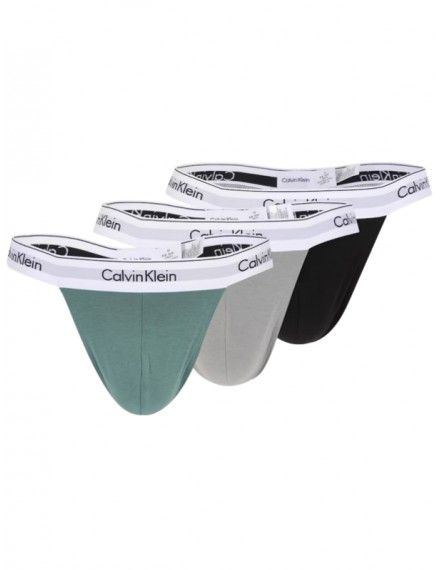 Tanga Calvin Klein -3 Pack- Modern Cotton Stretch (Gris, Verde y Negro)