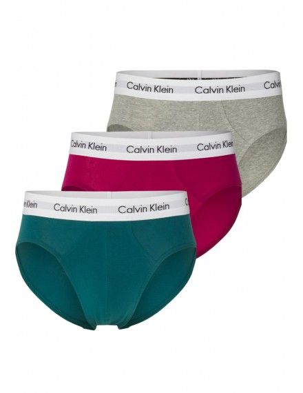 Slip Calvin Klein -3 Pack- Cotton Stretch (Gris, Verde y Fucsia)