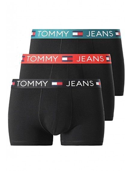 Bóxer Tommy Jeans -3 Pack- Original 1985 (Negro Cinturilla Roja, Negra y Verde)