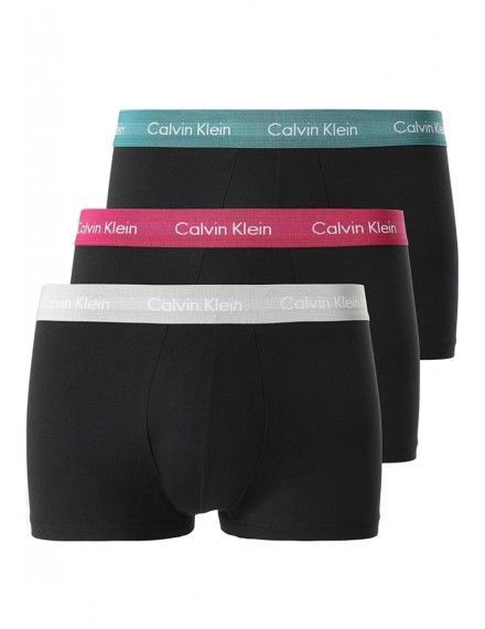 Bóxer Calvin Klein -3 Pack- Cotton Stretch (Negro Cinturilla Gris, Verde y Fucsia)