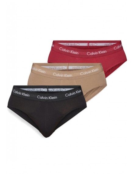Slip Calvin Klein -3 Pack- Cotton Stretch (Negro Cinturilla Beige, Granate y Negro)
