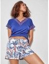 Pijama corto de mujer Gisela Estampado Floral (Azul)