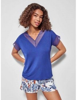 Pijama curto feminino Gisela Estampado Floral (Azul)