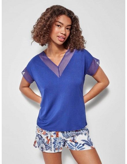 Pijama corto de mujer Gisela Estampado Floral (Azul)