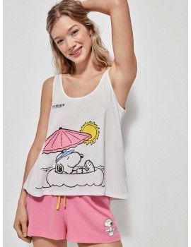 Pijama curto feminino Gisela de Alças Snoopy (Branco)