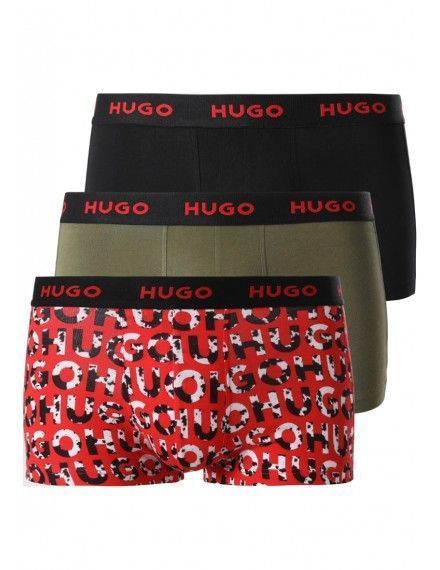 Bóxer Hugo -3 Pack- Design Cotton Stretch (Negro, Rojo Fantasía y Negro)