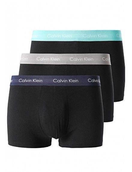 Bóxer Calvin Klein -3 Pack- Cotton Stretch (Negro Cinturilla Gris, Verde y Fucsia)