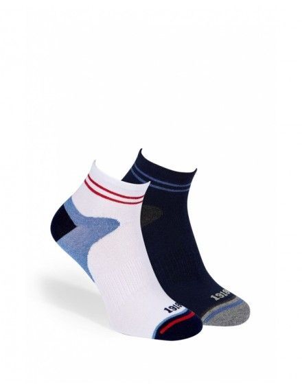 Calcetín Deporte Soxland -2 Pack- Algodón Tobillero (Blanco-Marino)