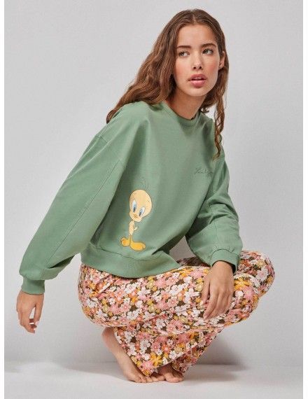 Pijama de Tweety Gisela Algodon Elástico Estampado Tweety (Verde)
