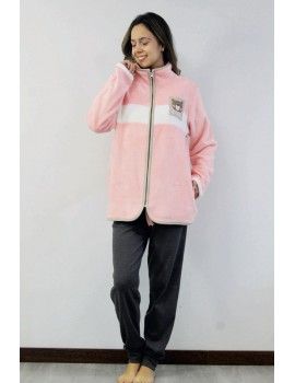 Bata Corta de Mujer Sónia Tejido Polar Osito (Rosa)
