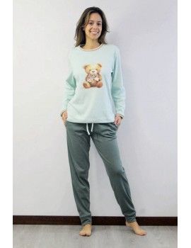 Pijama de Mulher Sónia Tecido Felpa Estampado Guaxinim (Rosa)