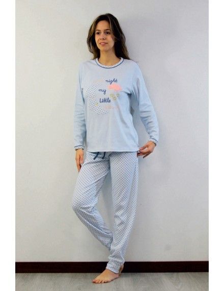 Pijama de Mujer Sónia Tejido Punto Afelpado Estampado Noche (Azul)
