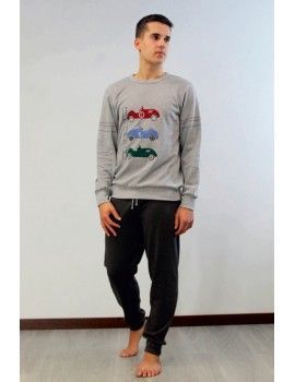 Pijama de Homem Sónia Tecido Felpa Estampado (Cinza)