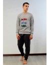Pijama de Hombre Sónia Tejido Punto Afelpado Bordado Coches (Gris)