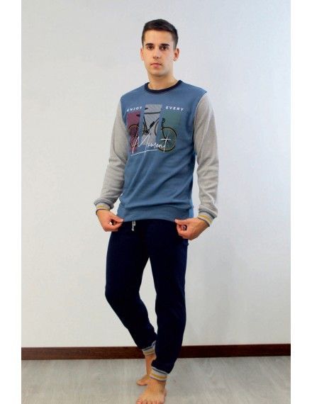 Pijama de Hombre Sónia Tejido Punto Afelpado Estampado Bici (Marino)