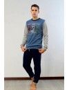 Pijama de Hombre Sónia Tejido Punto Afelpado Estampado Bici (Marino)