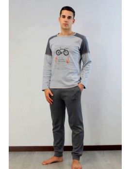Pijama de Homem Sónia Tecido Felpa Estampado (Cinza)