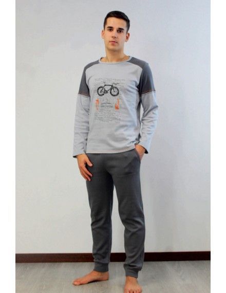 Pijama de Hombre Sónia Tejido Punto Afelpado Estampado Bici (Gris)