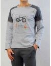 Pijama de Hombre Sónia Tejido Punto Afelpado Estampado Bici (Gris)