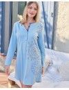 Camisón de Mujer Massana Manga Larga Algodón Estampado (Celeste)