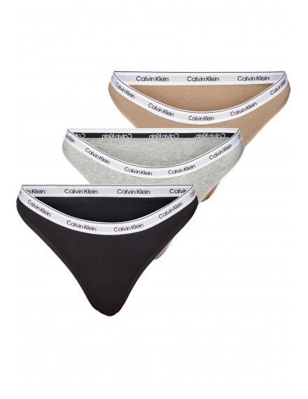 Tanga Calvin Klein Modern Logo -3 Pack- (Negro, Gris y Beige)